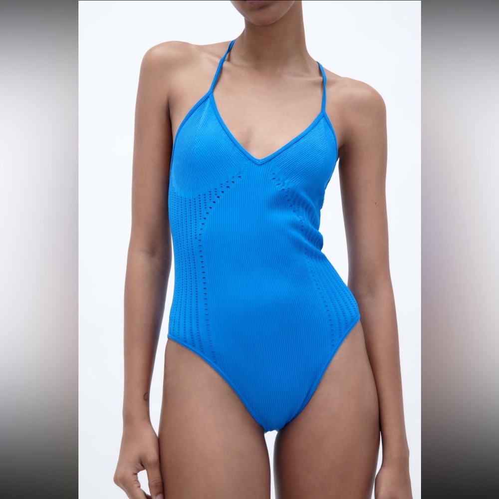 Zara electric blue perforated seamless bodysuit